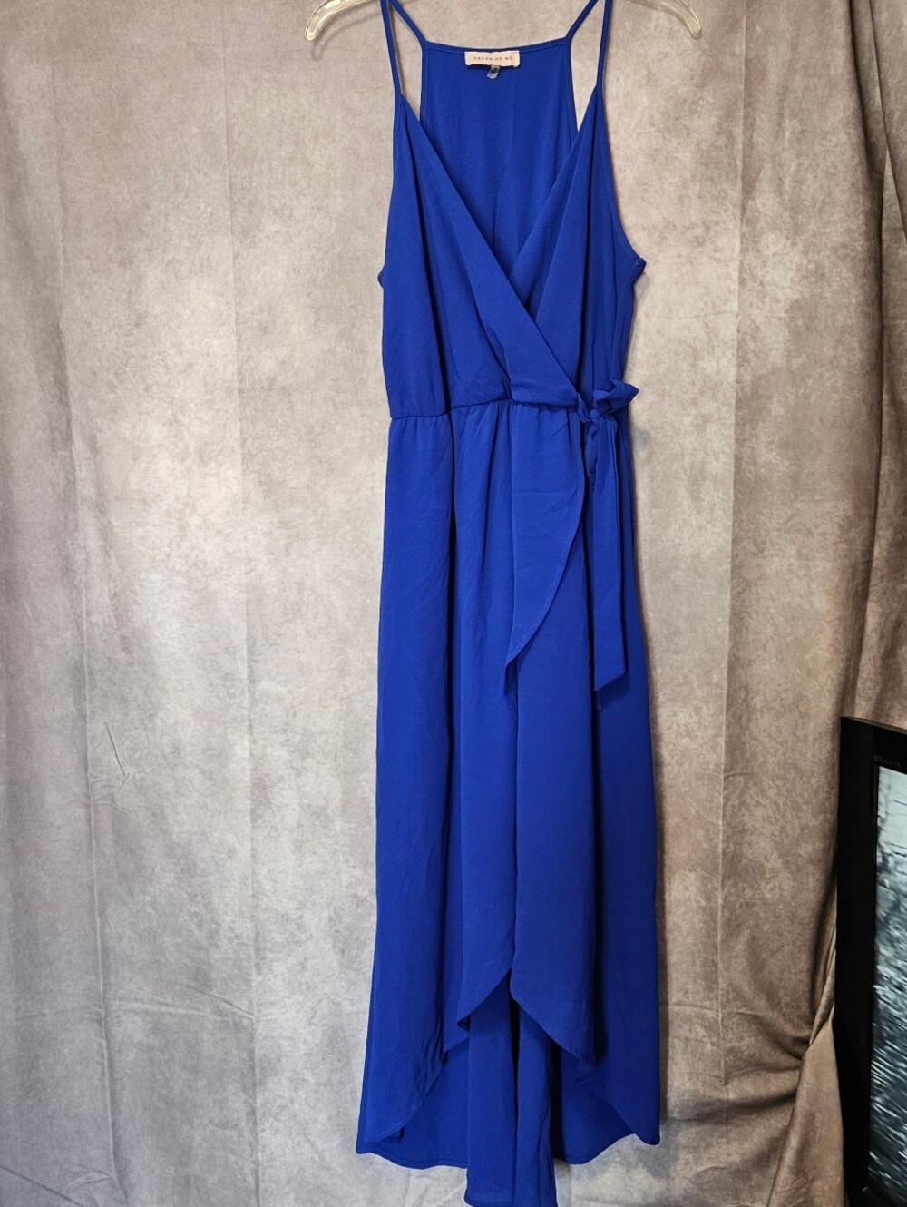Dream Of Me Royal Blue High Low Faux Wrap Dress Size XL Spaghetti Strap Midi Max